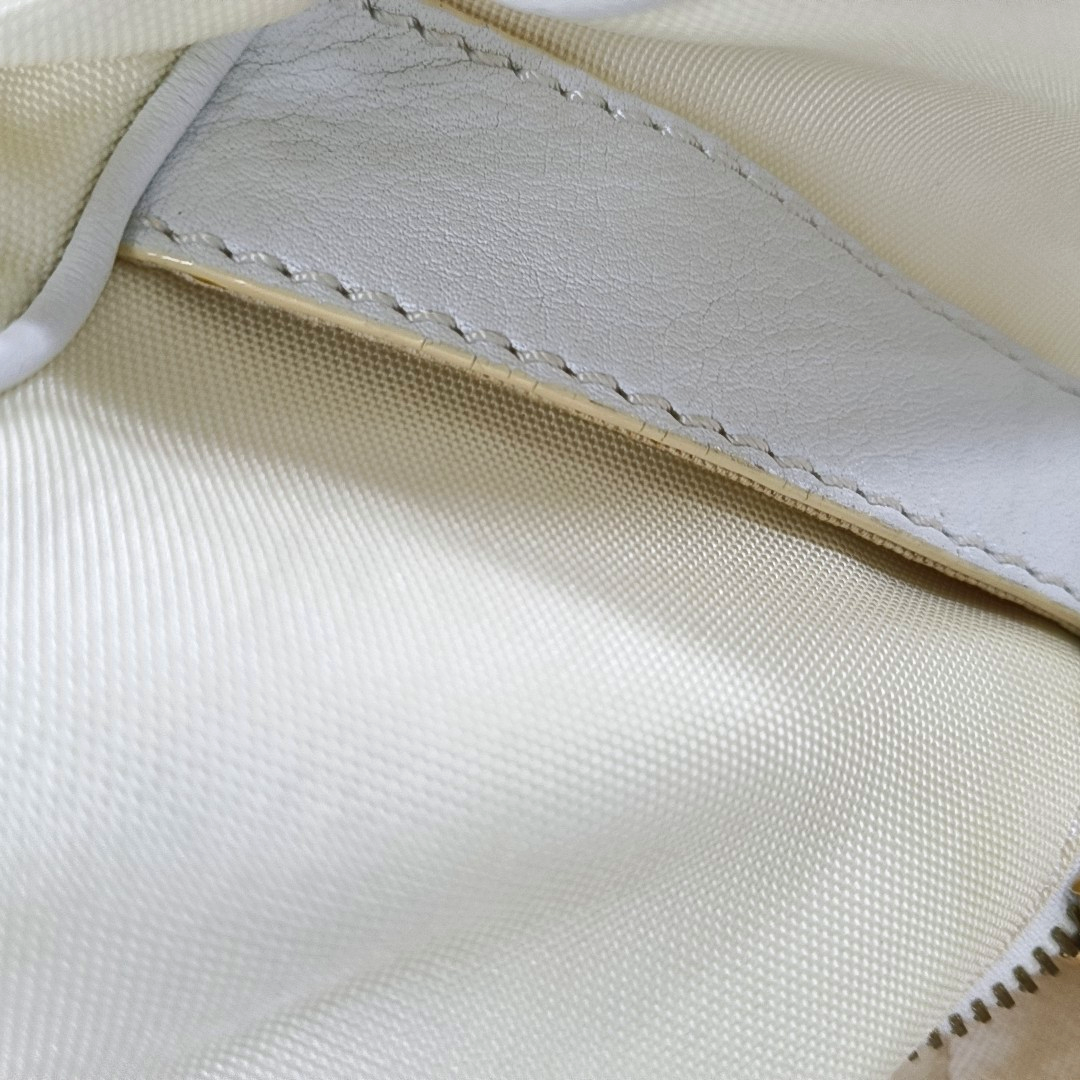 CELINE White Canvas Printed Single Shoulder Bag Handbag Golden hardware-(SKU)-13501989
