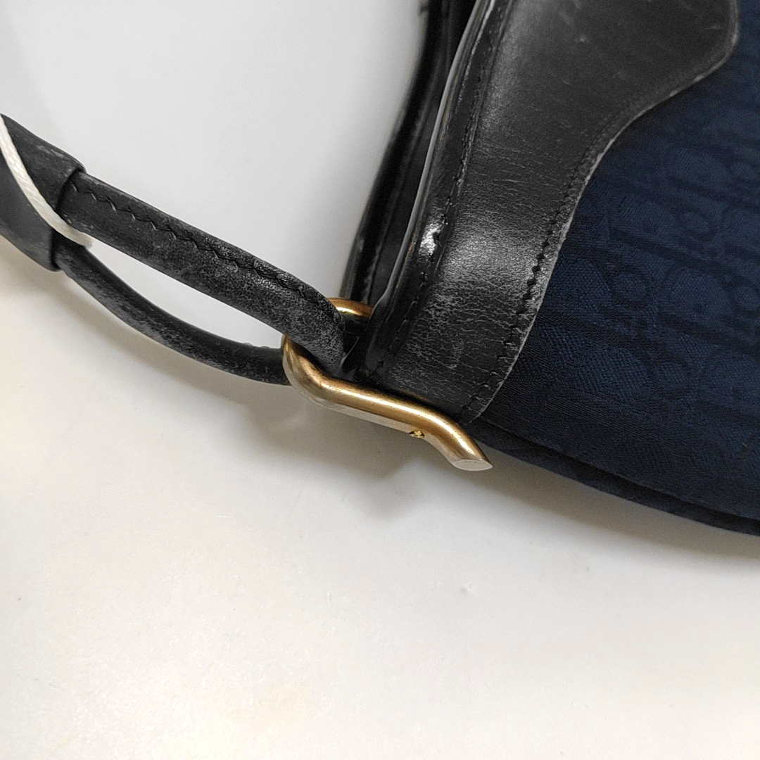 DIOR Dark Blue Canvas Monogram Crossbody Bag Single Shoulder Bag Golden hardware Vintage model-(SKU)-11199594