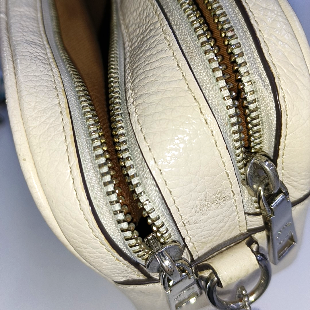 COACH Camera Bag White Leather Print Crossbody Single Shoulder Bag Silver Hardware Removable shoulder strap-(SKU)-941273974