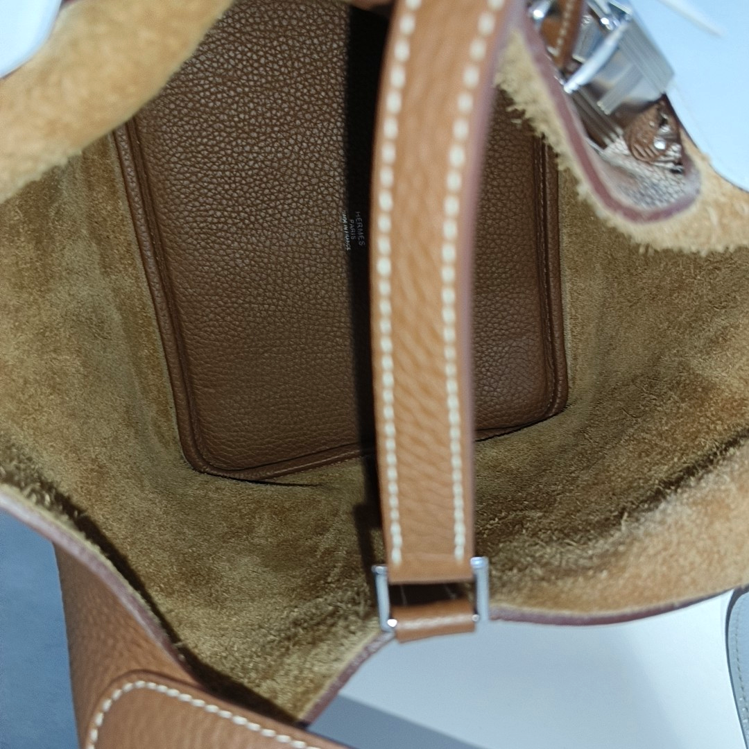 HERMÈS Picotin Lock 22 Gold Brown Clemence Leather Basket Tote Bag Shoulder Bag Silver Hardware Z-(SKU)-965274006