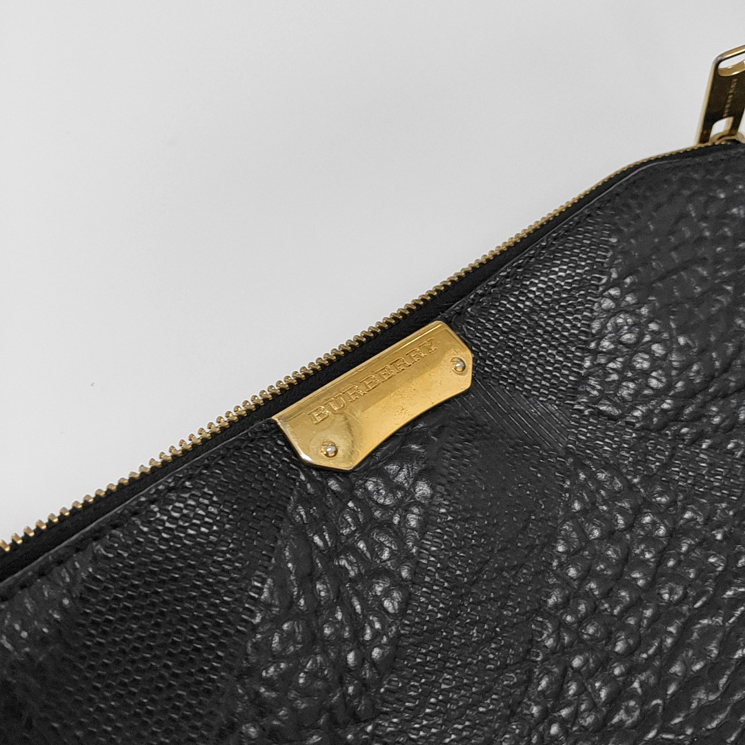BURBERRY Black Leather Embossed Single Shoulder Bag Tote Golden hardware Removable shoulder strap-(SKU)-953334990