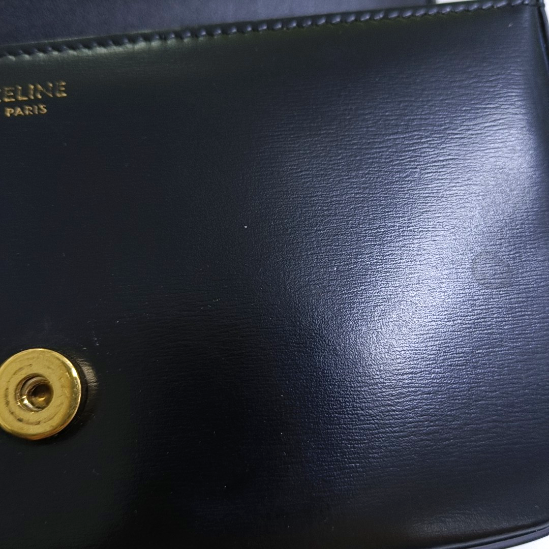 CELINE TRIOMPHE Black Calfskin Triumph Shoulder Bag Crossbody Bag Golden Black Hardware-(SKU)-958645648