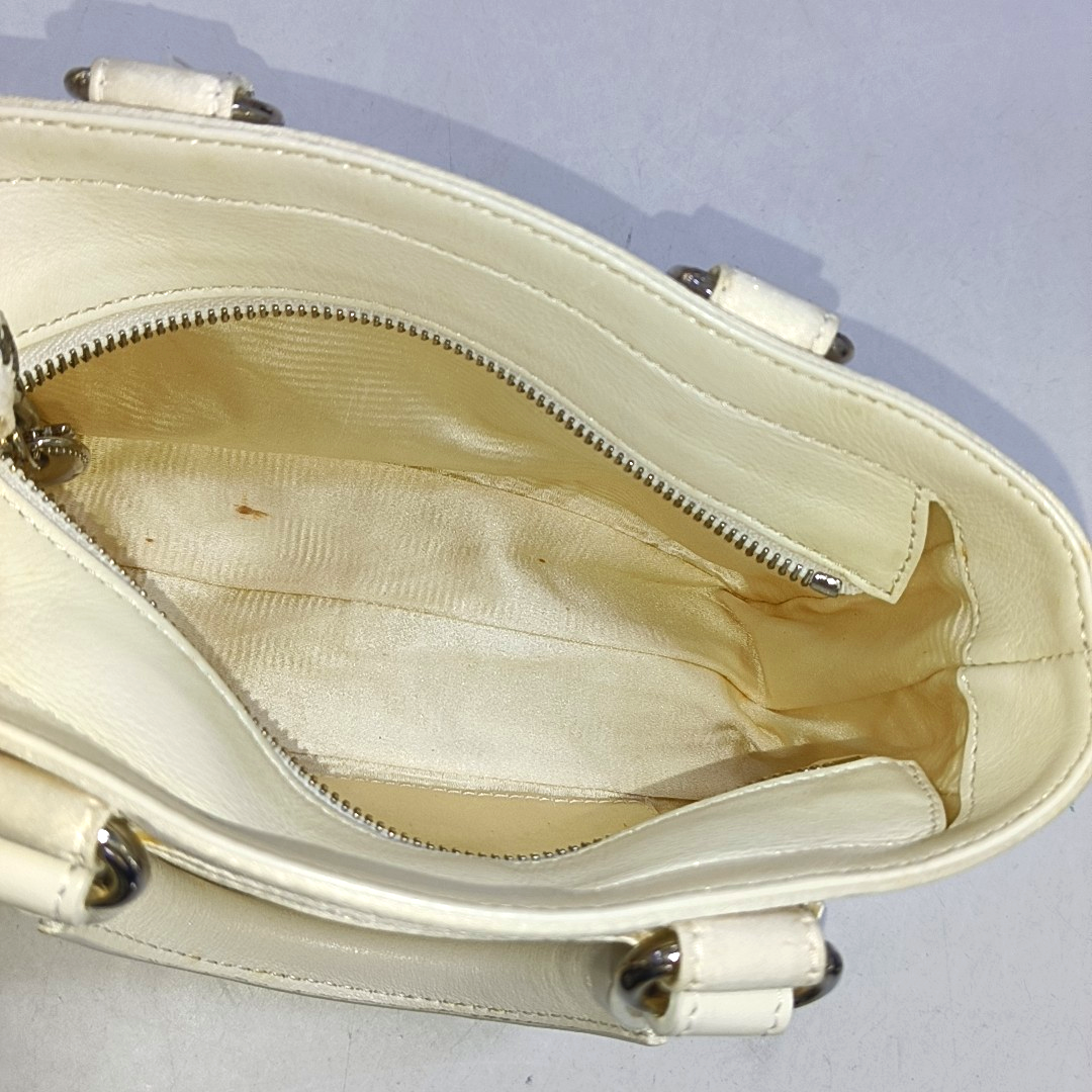 CELINE BOOGIE Beige Satin Studs Handbag Silver Hardware-(SKU)-950400052