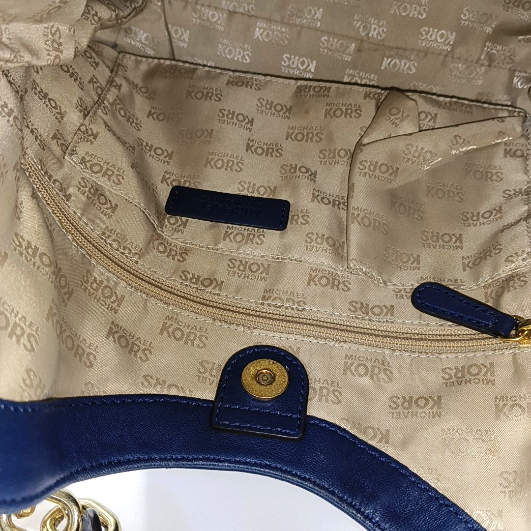 MICHAEL KORS Dark Blue Cowhide Single Shoulder Bag Handbag Golden hardware-(SKU)-928999940