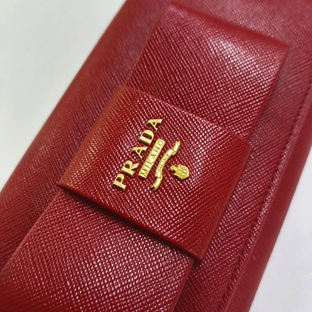 PRADA Fiocco Bow Red Leather Wallet Golden hardware-(SKU)-945456759