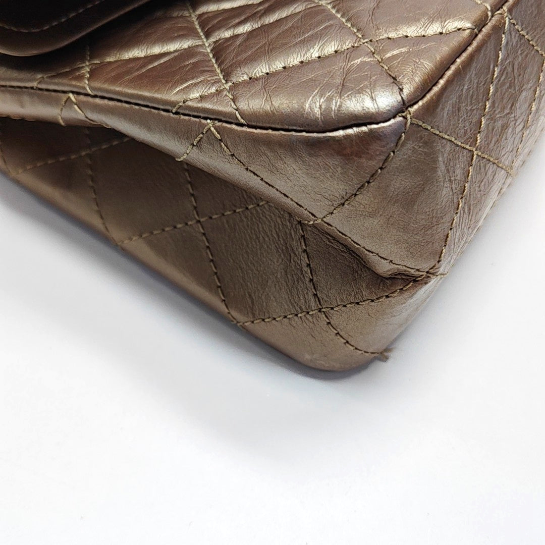 CHANEL 2.55 Maxi Super Large Golden Leather Quilted Single Shoulder Bag Crossbody Bag Palladium Hardware 16 Clasp-(SKU)-970538334