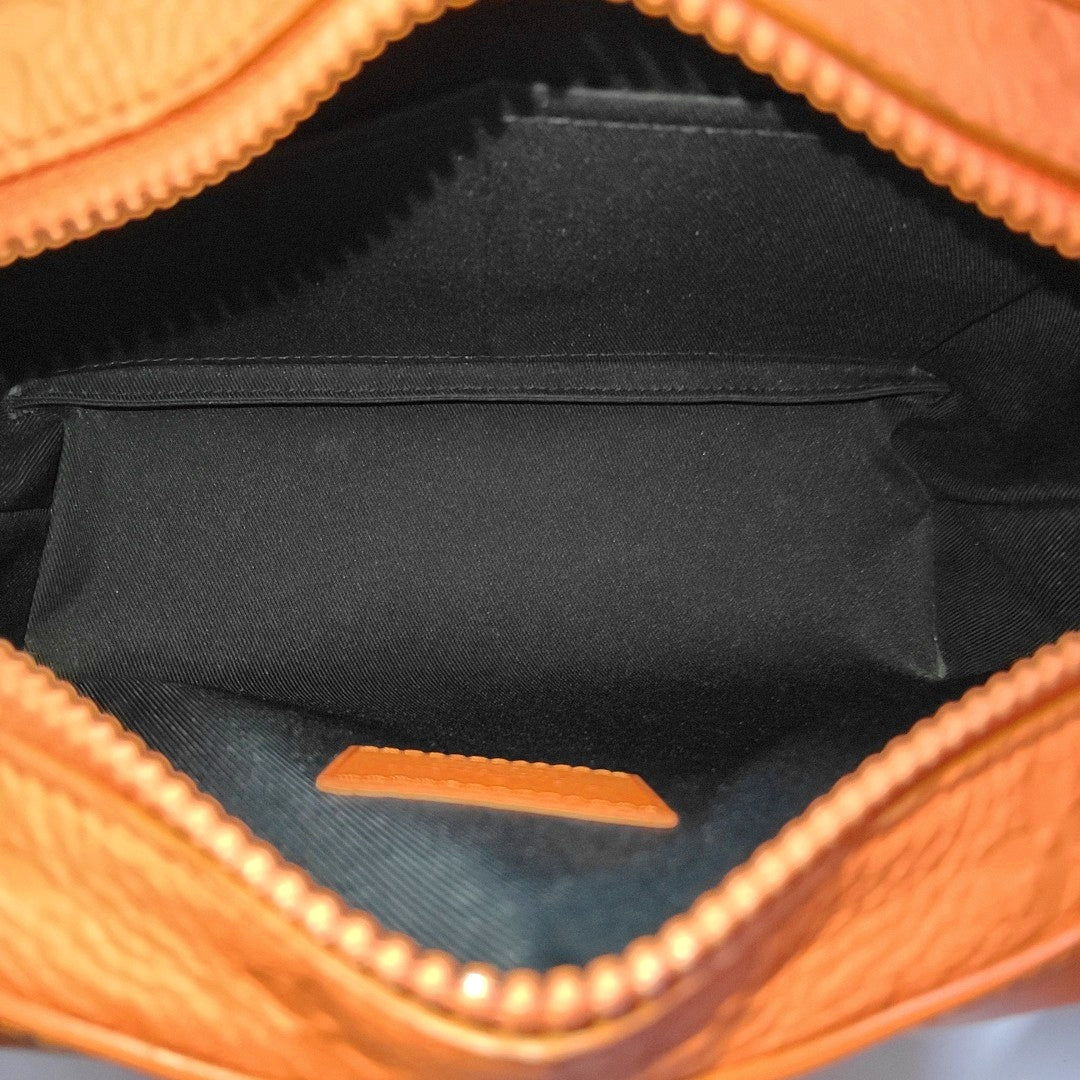 LOUIS VUITTON SOFT TRUNK Orange Leather Monogram Damier Ebene Shoulder Bag Tote Bag Crossbody Silver Hardware Removable Shoulder Strap-(SKU)-966422103