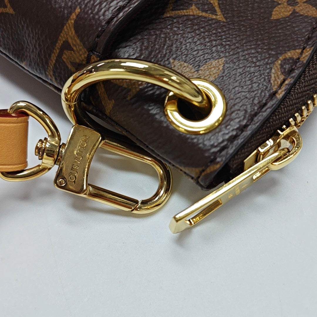 LOUIS VUITTON ODEON Small Size Brown Coated Canvas Monogram Shoulder Bag Crossbody Bag Gold Hardware Removable Strap-(SKU)-971023690