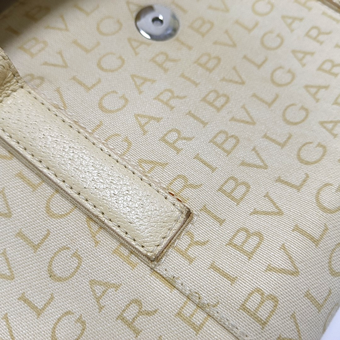 BVLGARI LA MANIE DES LOGOS Beige Canvas Floral Handbag Single Shoulder Bag Silver Hardware-(SKU)-954098204