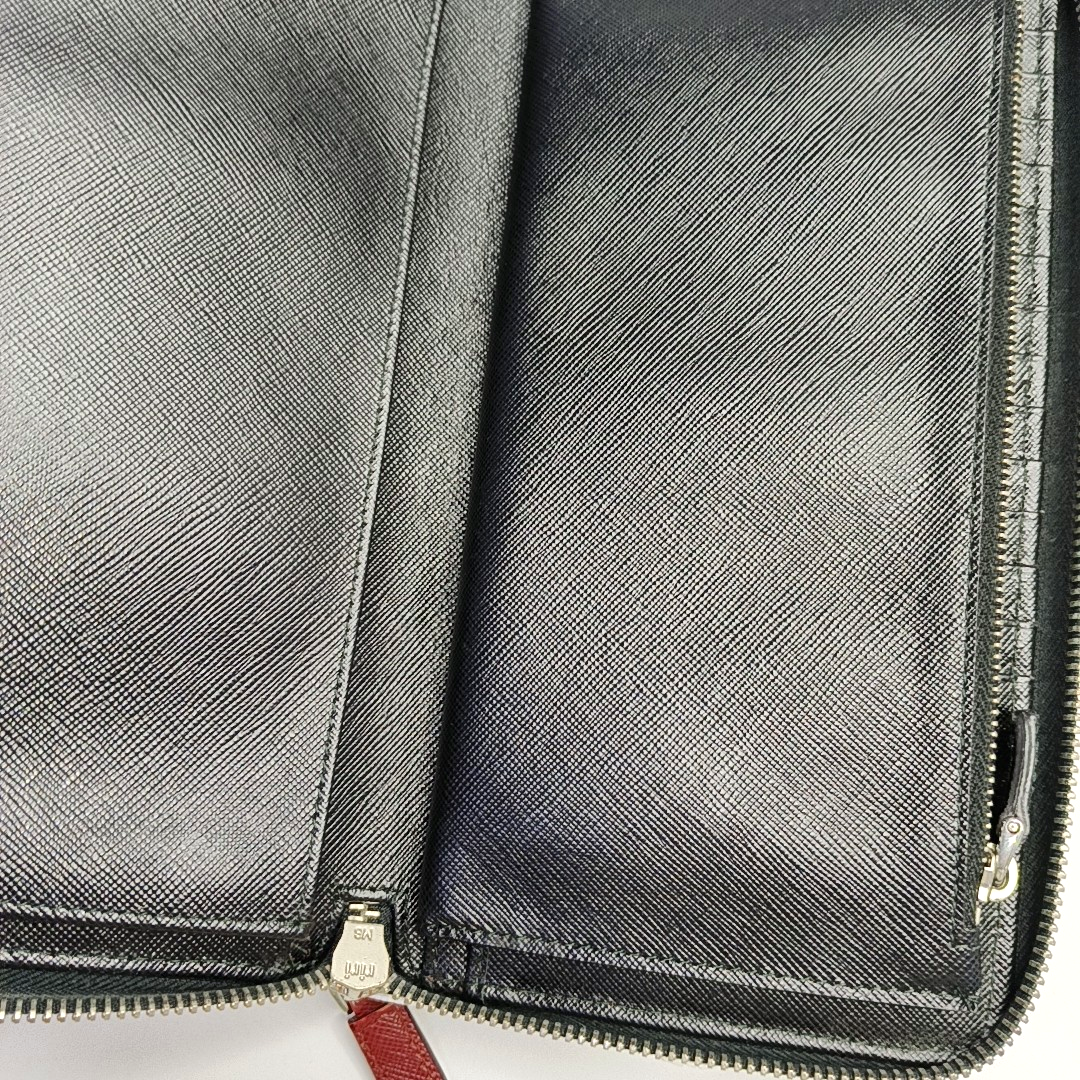 PRADA Red Leather Embossed Wallet Silver Hardware-(SKU)-942851386