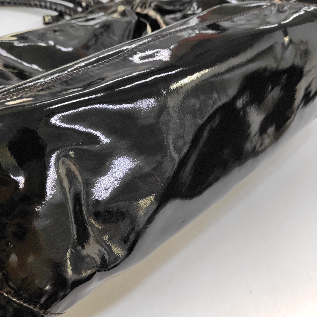 FERRAGAMO Marissa Black Patent Leather Tote Bag Silver Hardware-(SKU)-944545023
