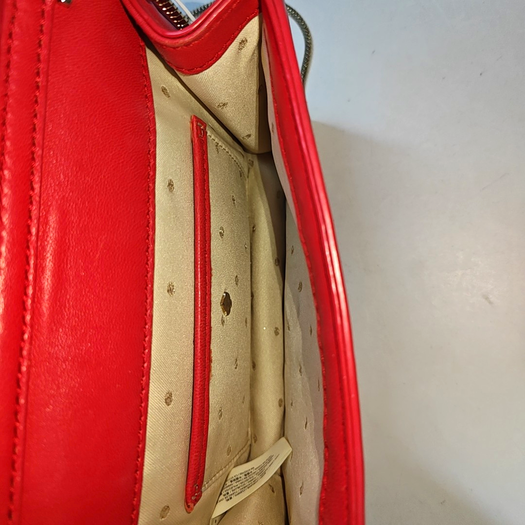 Kate Spade Red Leather Single Shoulder Bag Crossbody Bag Golden hardware Removable shoulder strap-(SKU)-941435596