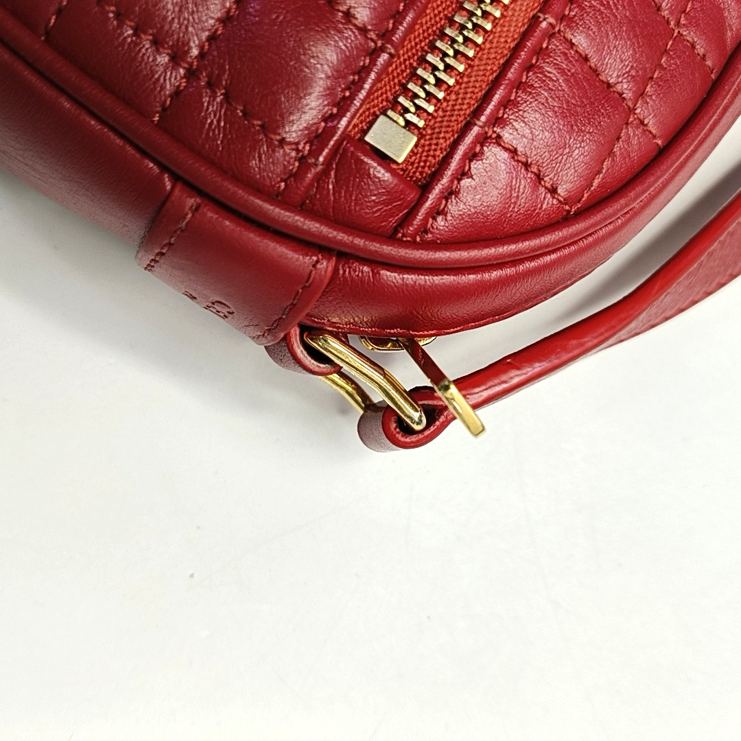 CELINE C CHARM Small size Red Leather Quilted Shoulder Bag Golden hardware-(SKU)-950436604