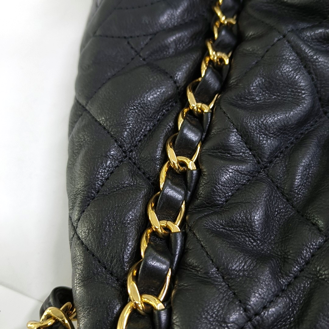 CHANEL CHAIN ME Black Pebbled Leather Quilted Crossbody Shoulder Bag with Gold Hardware, 14 openings-(SKU)-953577261