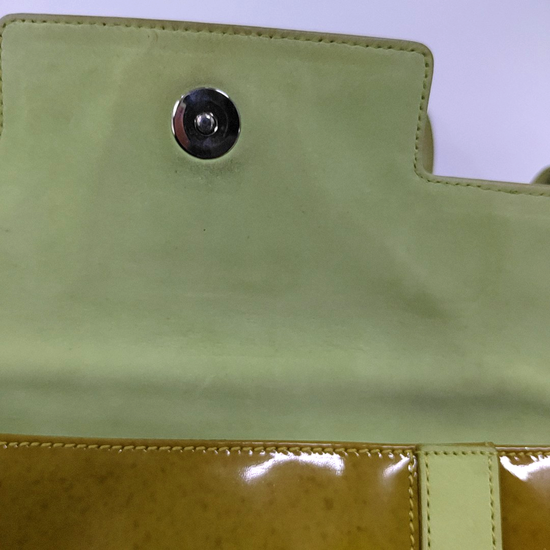 BVLGARI Yellow Green Patent Leather Handbag Single Shoulder Bag Silver Hardware Removable shoulder strap-(SKU)-960012647