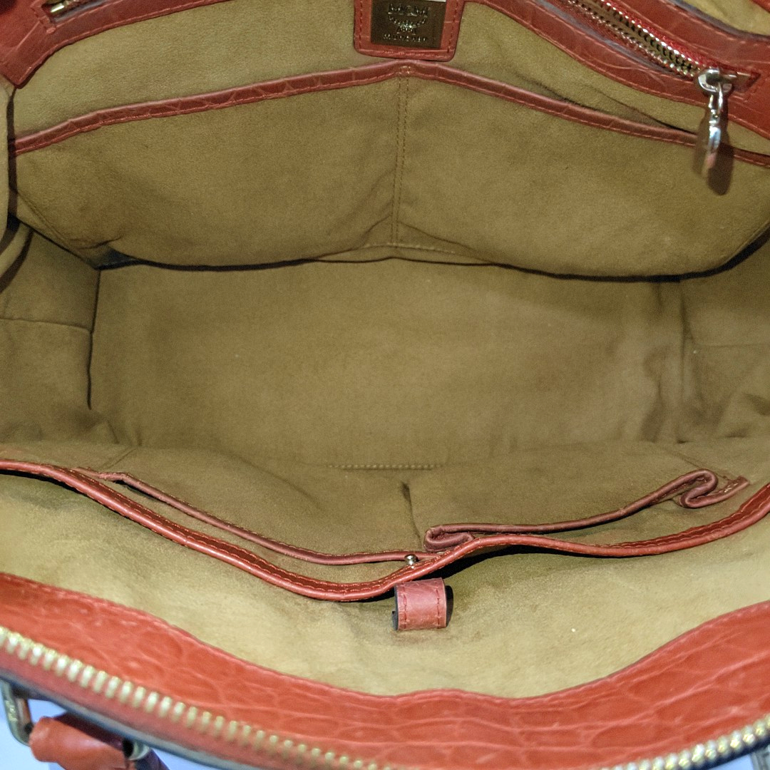 MCM Red Leather Textured Tote Bag Silver Hardware-(SKU)-933876328