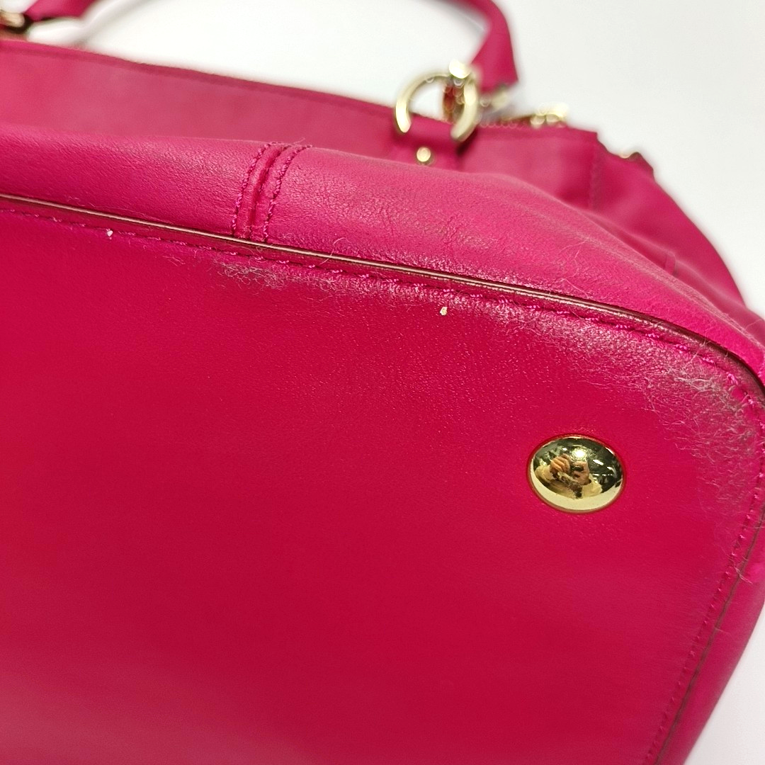 COACH Colette Fuchsia Leather Shoulder Tote Crossbody Bag Golden hardware Removable shoulder strap-(SKU)-931965984