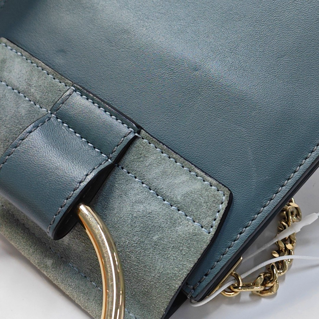 Chloé Faye Small size Blue Cow Leather Crossbody Shoulder Bag with Shoulder Strap Golden Silver Hardware Removable shoulder strap-(SKU)-957568075