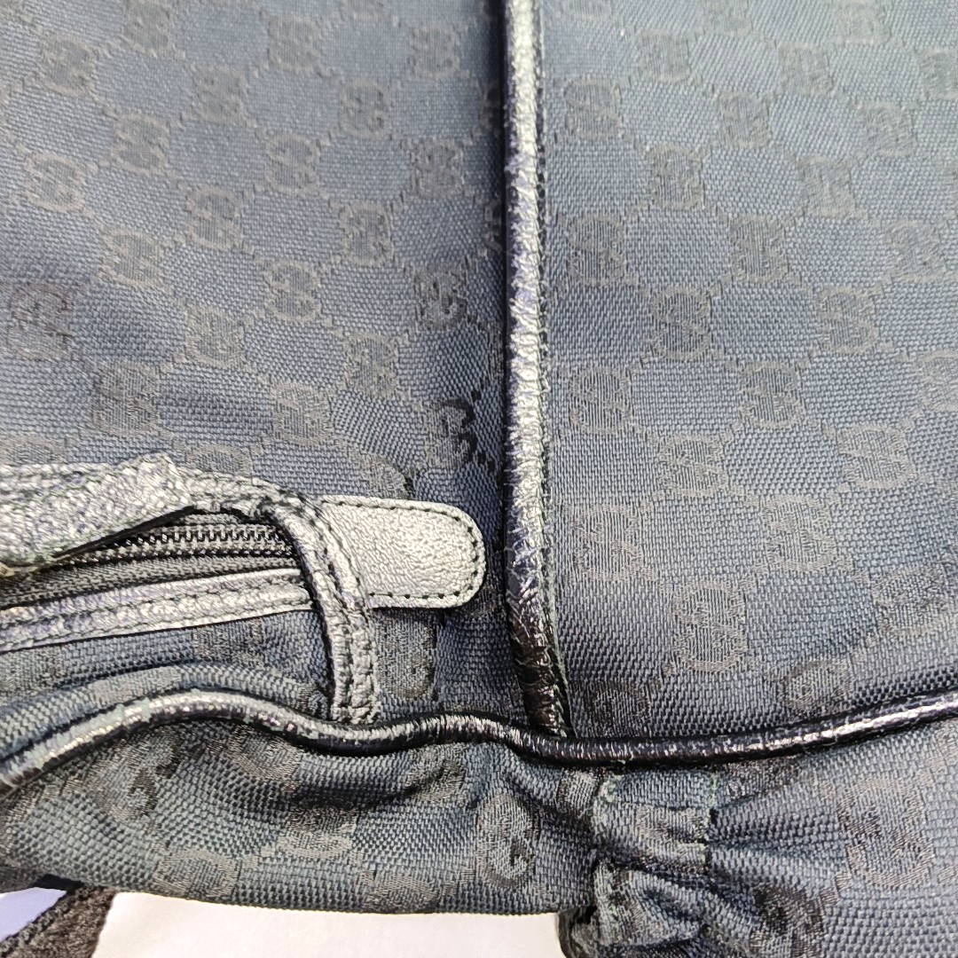 GUCCI Black Canvas Monogrammed Crossbody Shoulder Bag Silver Hardware-(SKU)-956075743