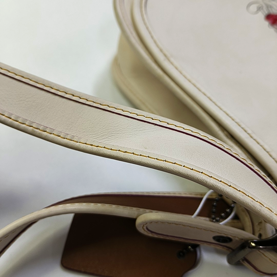 COACH SADDLE 23 Beige Leather Print Crossbody, Single Shoulder Bag Ruthenium color hardware Removable shoulder strap-(SKU)-944545101