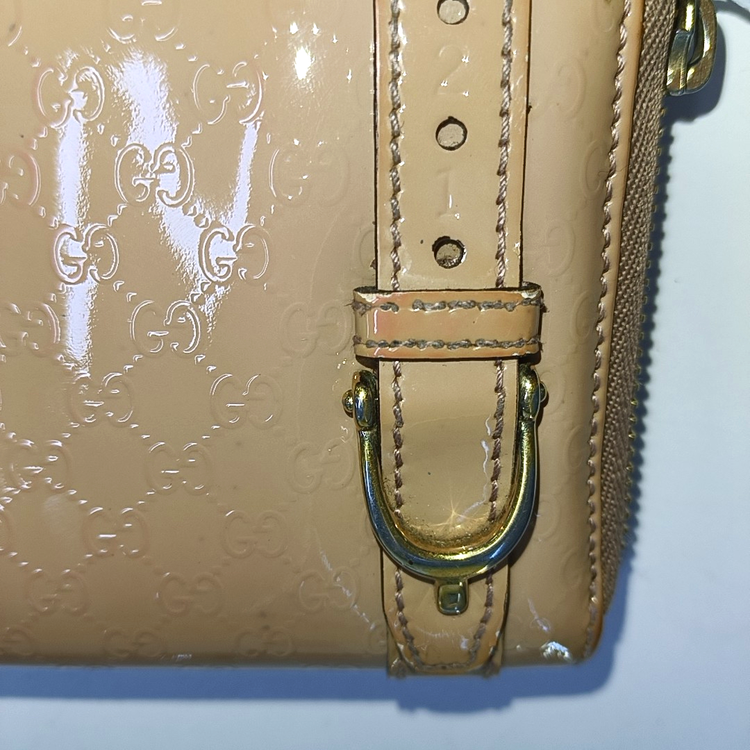 GUCCI Microguccissima Nude Pink Patent Leather Monogrammed Quilted Wallet Golden hardware-(SKU)-937604188