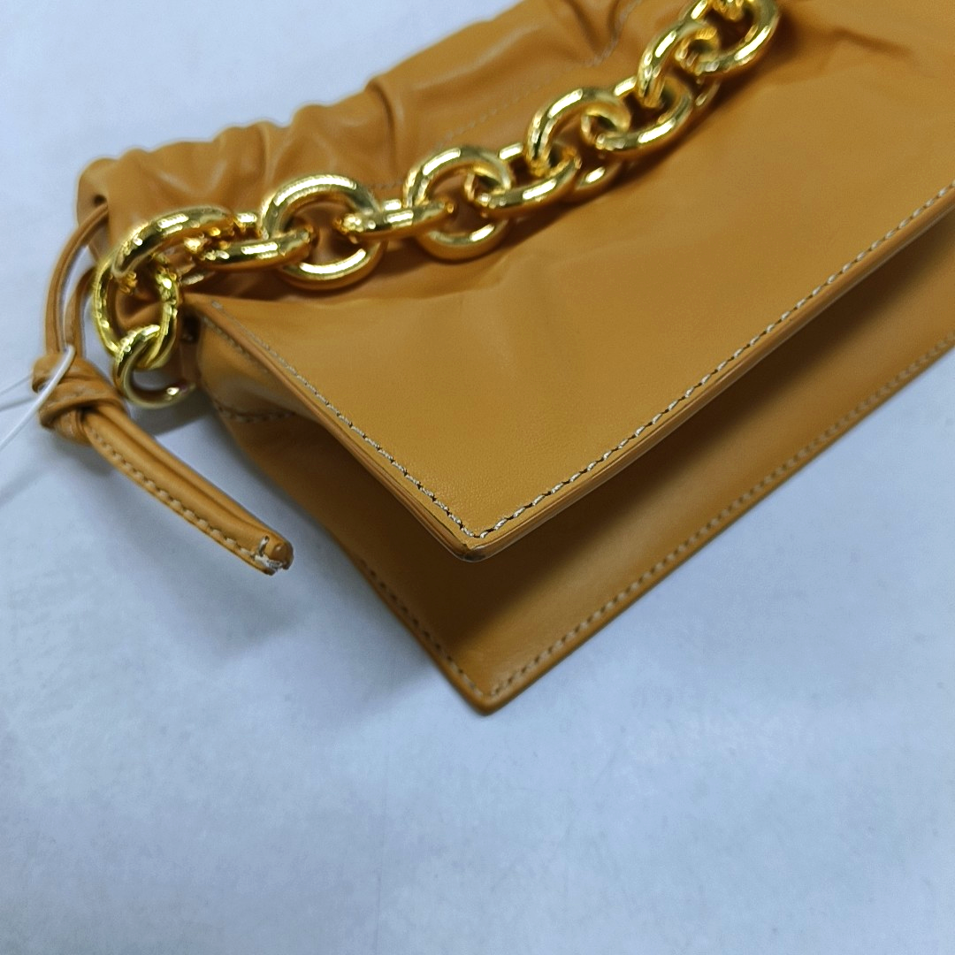 Yuzefi Bom Ginger yellow cowhide single shoulder bag crossbody handbag Golden hardware Removable shoulder strap-(SKU)-952016296