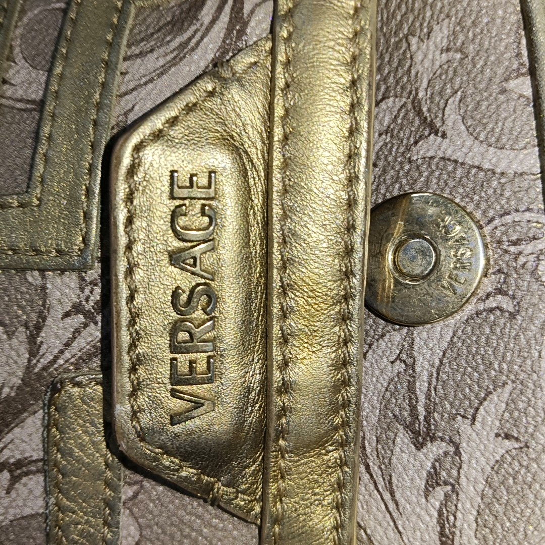 VERSACE Brown Coated Canvas Quilted Single Shoulder Bag Golden hardware-(SKU)-13724290