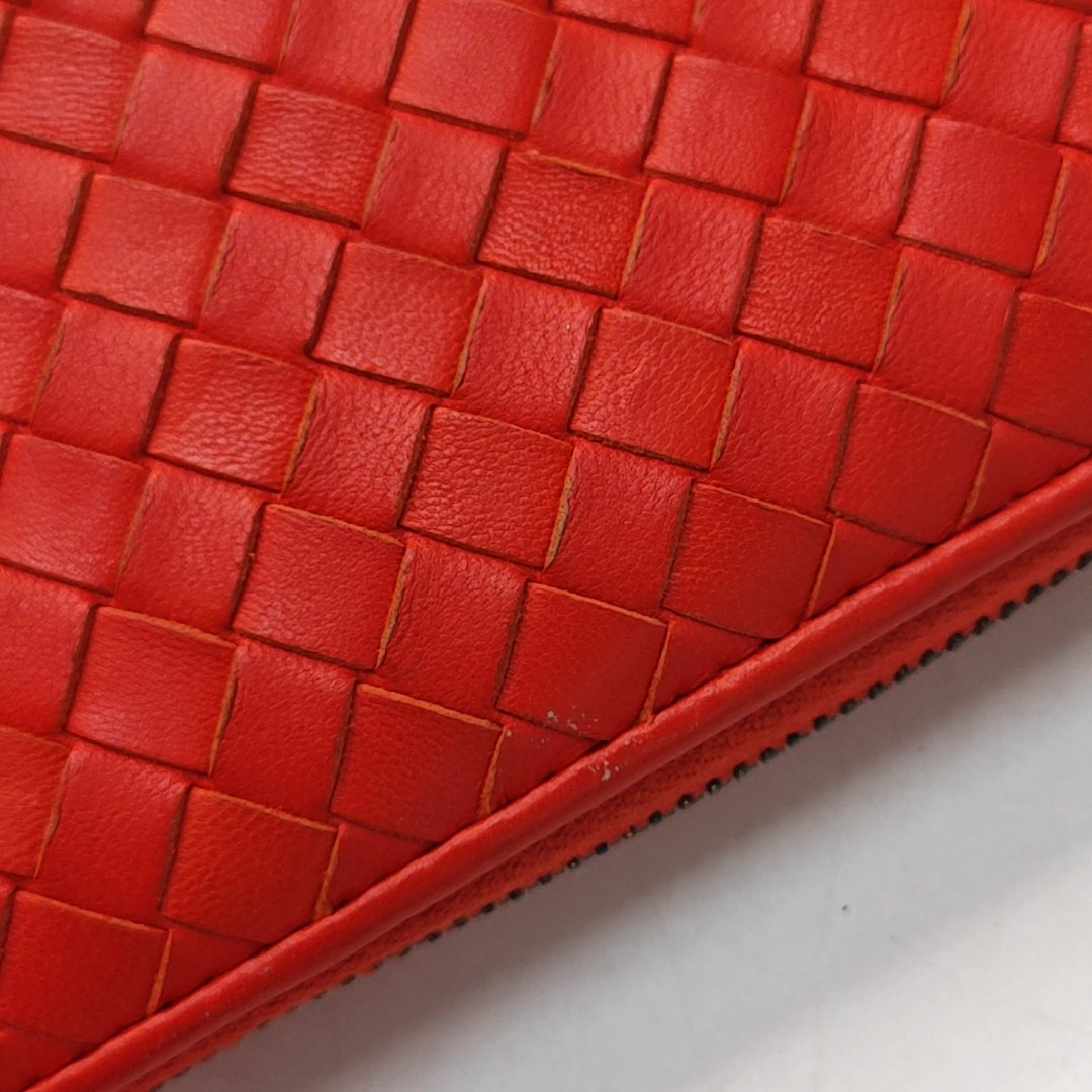 BOTTEGA VENETA Red Sheepskin Weave Wallet Ruthenium color hardware-(SKU)-949846993