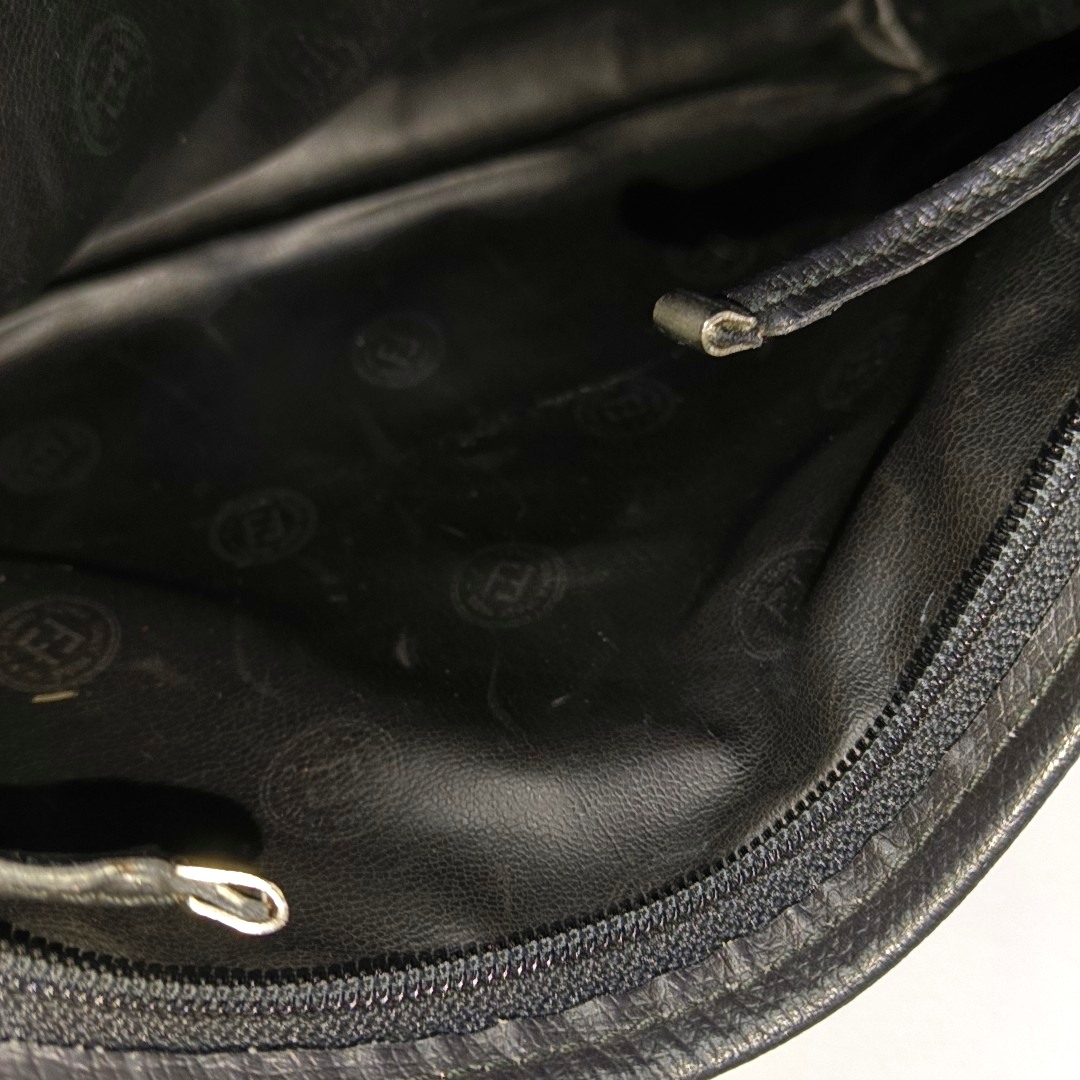 FENDI Black织物双F提花斜挎包 Silver Hardware-(SKU)-946021807