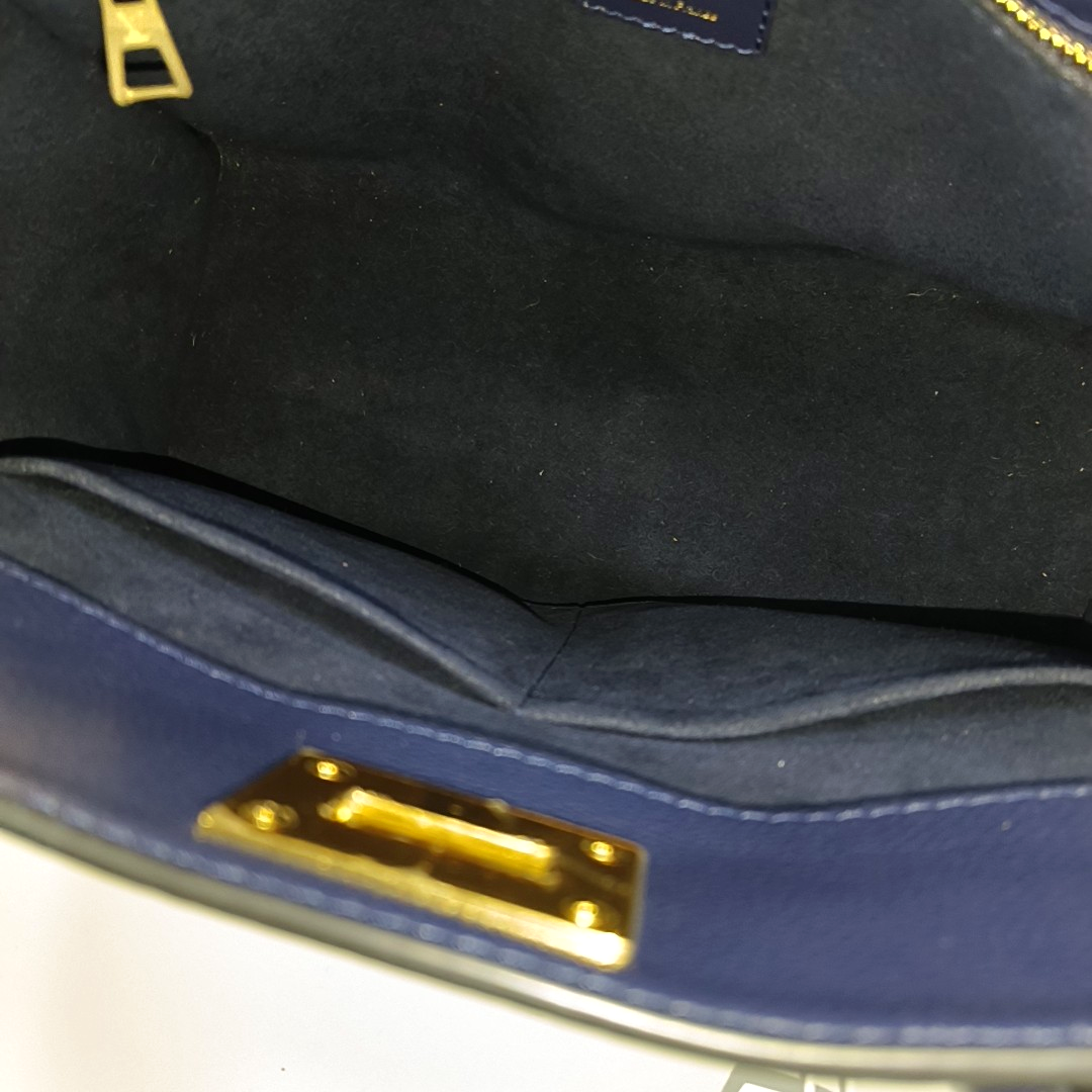 LOUIS VUITTON ON MY SIDE Medium Dark Blue Leather Woven Shoulder Bag, Gold Hardware, Removable Shoulder Strap-(SKU)-14487079