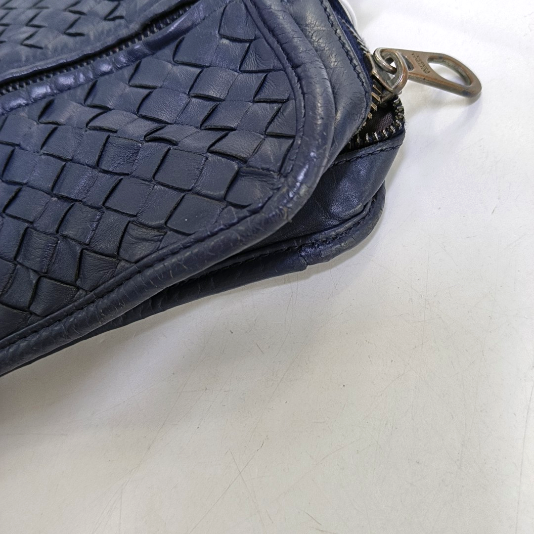 BOTTEGA VENETA Dark Blue Sheepskin Woven Single Shoulder Bag Handbag Ruthenium color hardware Removable shoulder strap-(SKU)-954022155
