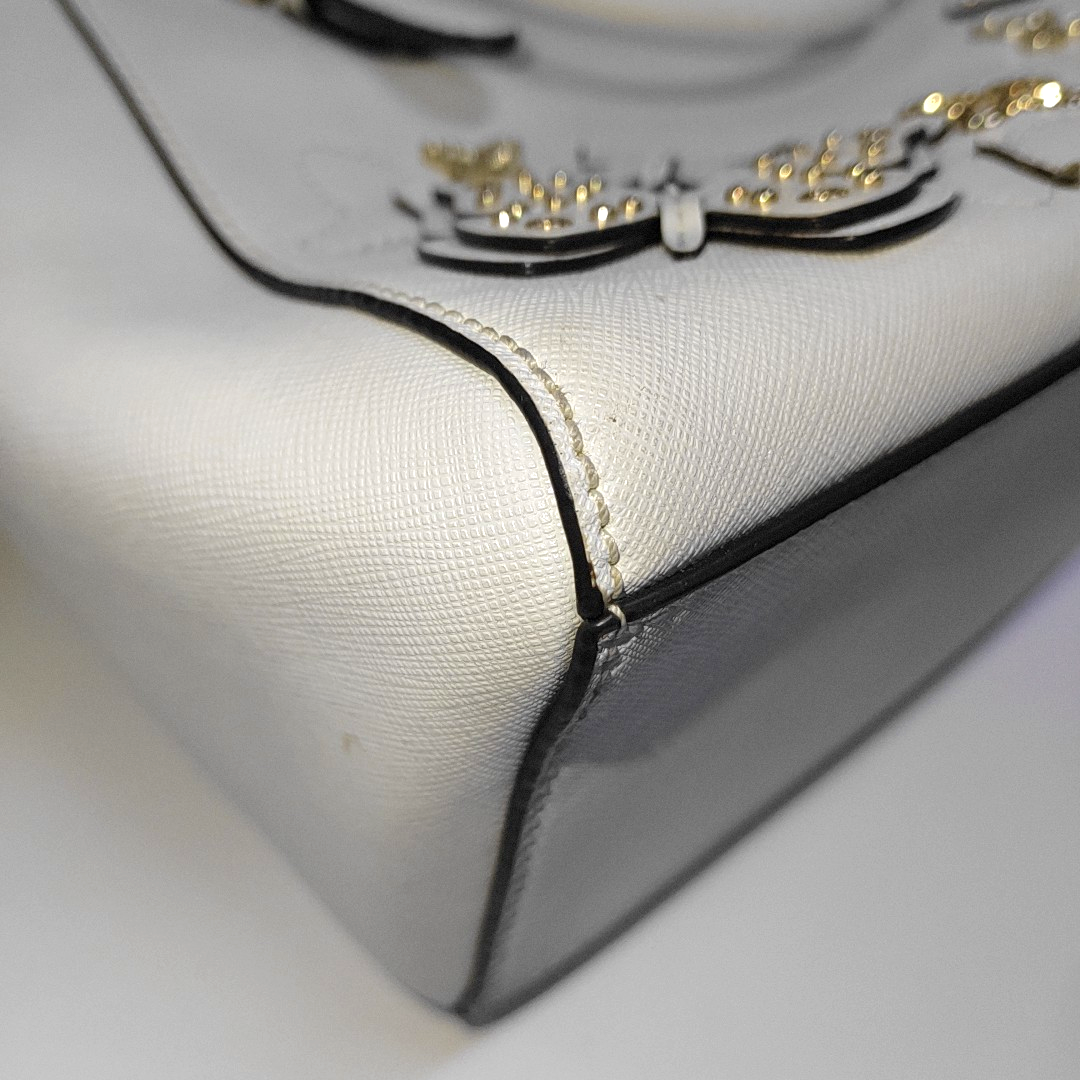 MICHAEL KORS Tote bag White Leather Patchwork Inset Crossbody Single Shoulder Bag Handbag Golden hardware Removable shoulder strap-(SKU)-932783856
