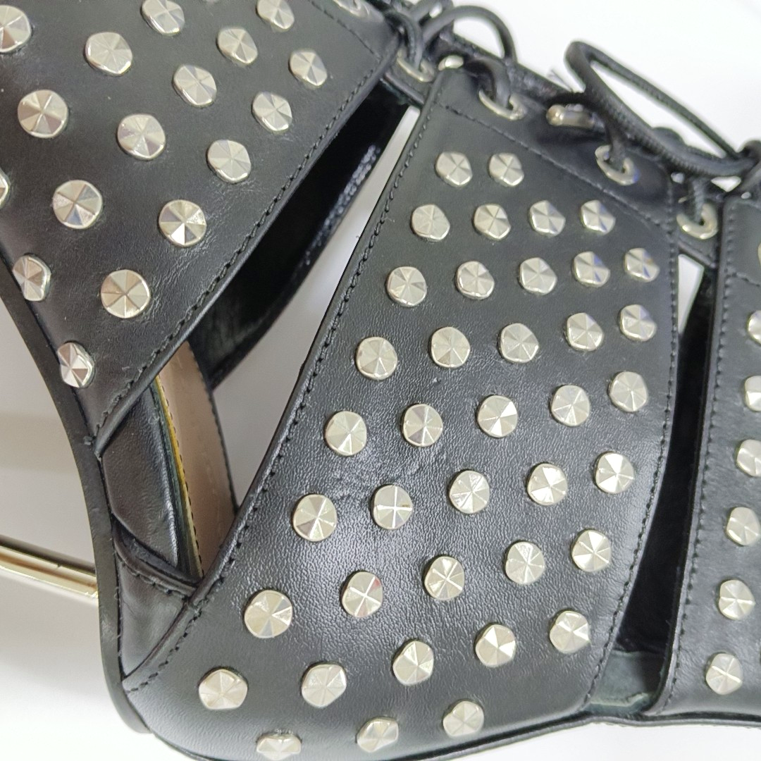 Alexander McQUEEN 37code Spring and Autumn Black Leather Studs Women's High Heels-(SKU)-933862012