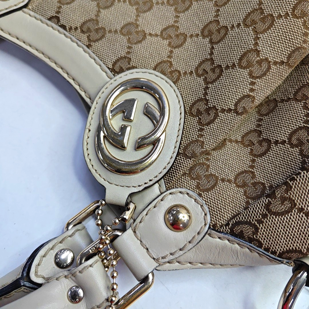 GUCCI Sukey Brown Canvas Monogram Handbag Single Shoulder Bag Silver Hardware-(SKU)-957811466