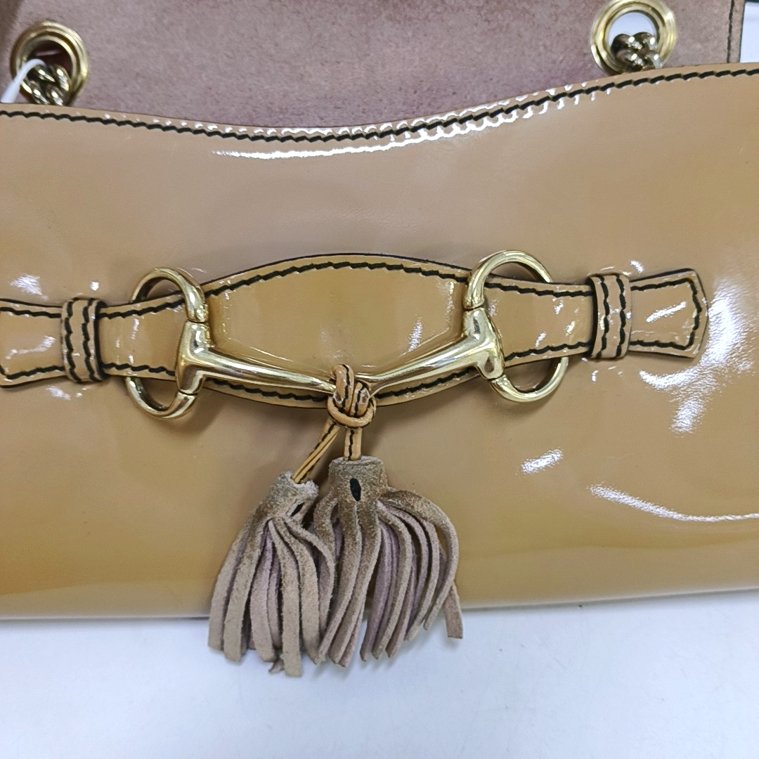 GUCCI Emily Chain Small size Brown Patent Leather Horse Bit Single Shoulder Bag Golden hardware-(SKU)-954647848