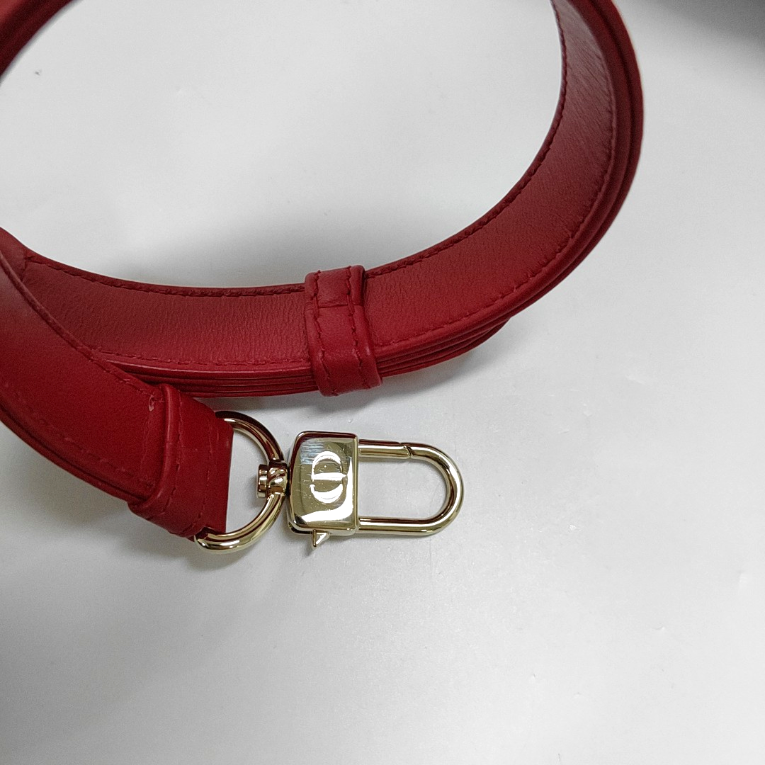 DIOR Lady D-Joy Small Red Lamb Skin Quilted Cannage Five-Panel Shoulder Bag with Detachable Strap, Gold Hardware-(SKU)-958281781