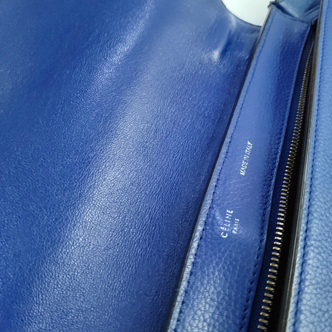 CELINE TRAPEZE Medium size Dark Blue Cowhide Swing Bag Single Shoulder Bag Handbag Golden hardware Removable shoulder strap-(SKU)-955832797