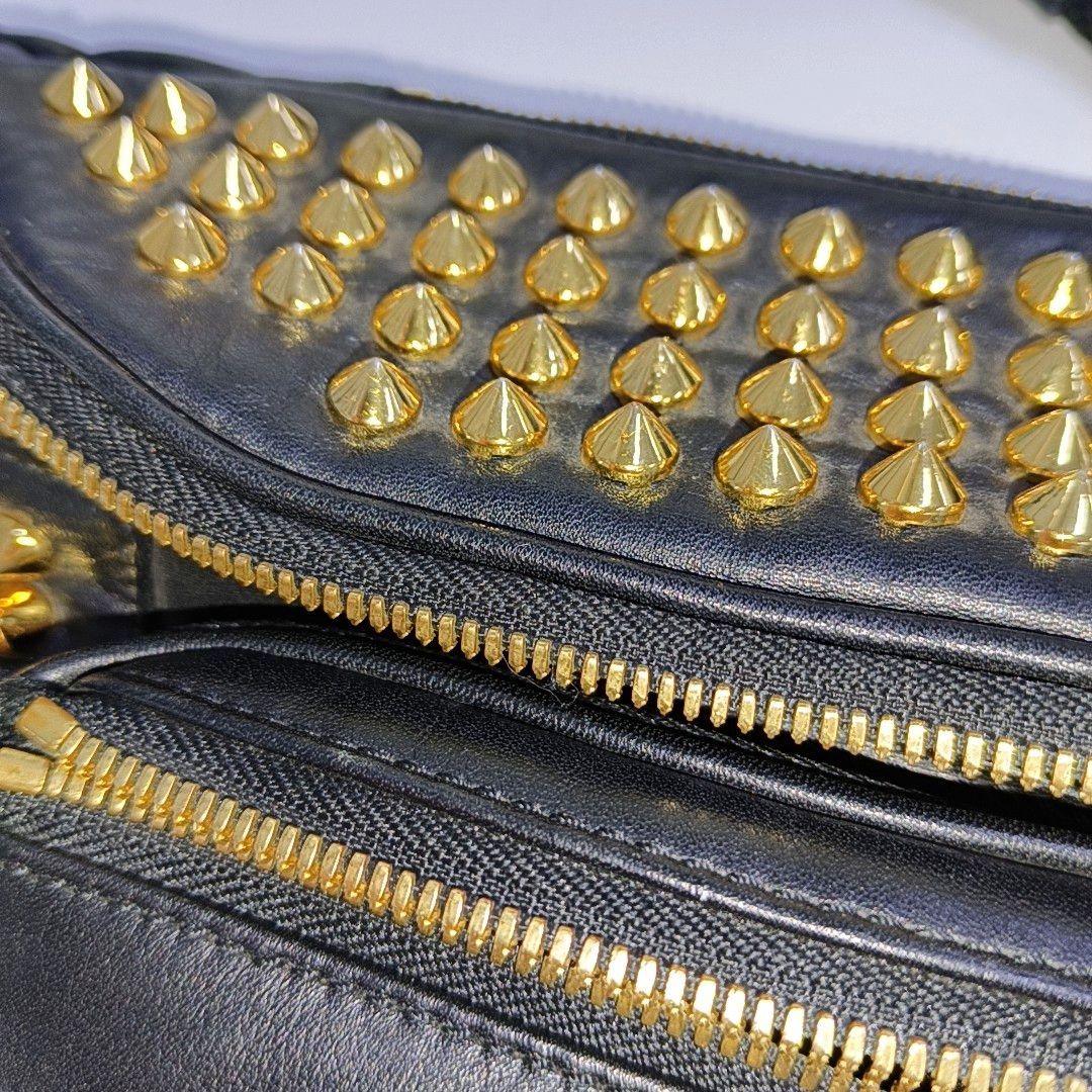 MCM Black Leather Studs Waist Bag Golden hardware-(SKU)-940042449