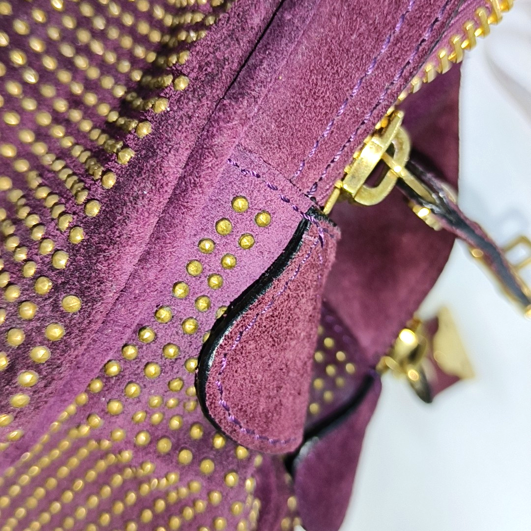 BURBERRY Purple Velvet Leather Tote Bag Golden hardware-(SKU)-12946177