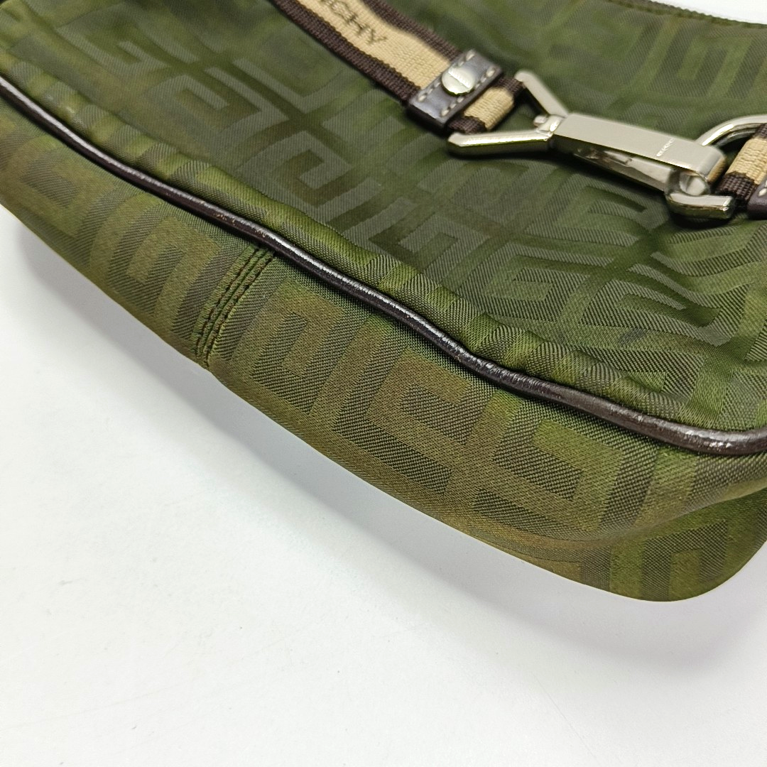 GIVENCHY Deep Green Fabric Floral Single Shoulder Bag Silver Hardware-(SKU)-931311105