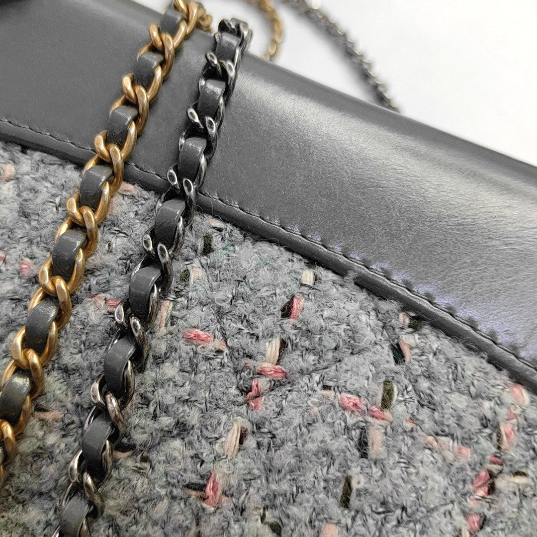 CHANEL GABRIELLE Small Light Grey Tweed Grained Quilted Bag Tote Bag Crossbody Shoulder Bag with Gold Silver Ruthenium Hardware and 23 Opening-(SKU)-967375021