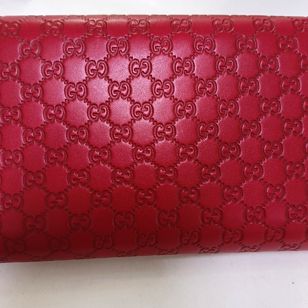 GUCCI Red Cowhide Monogrammed Embossed Wallet Golden hardware-(SKU)-959925038