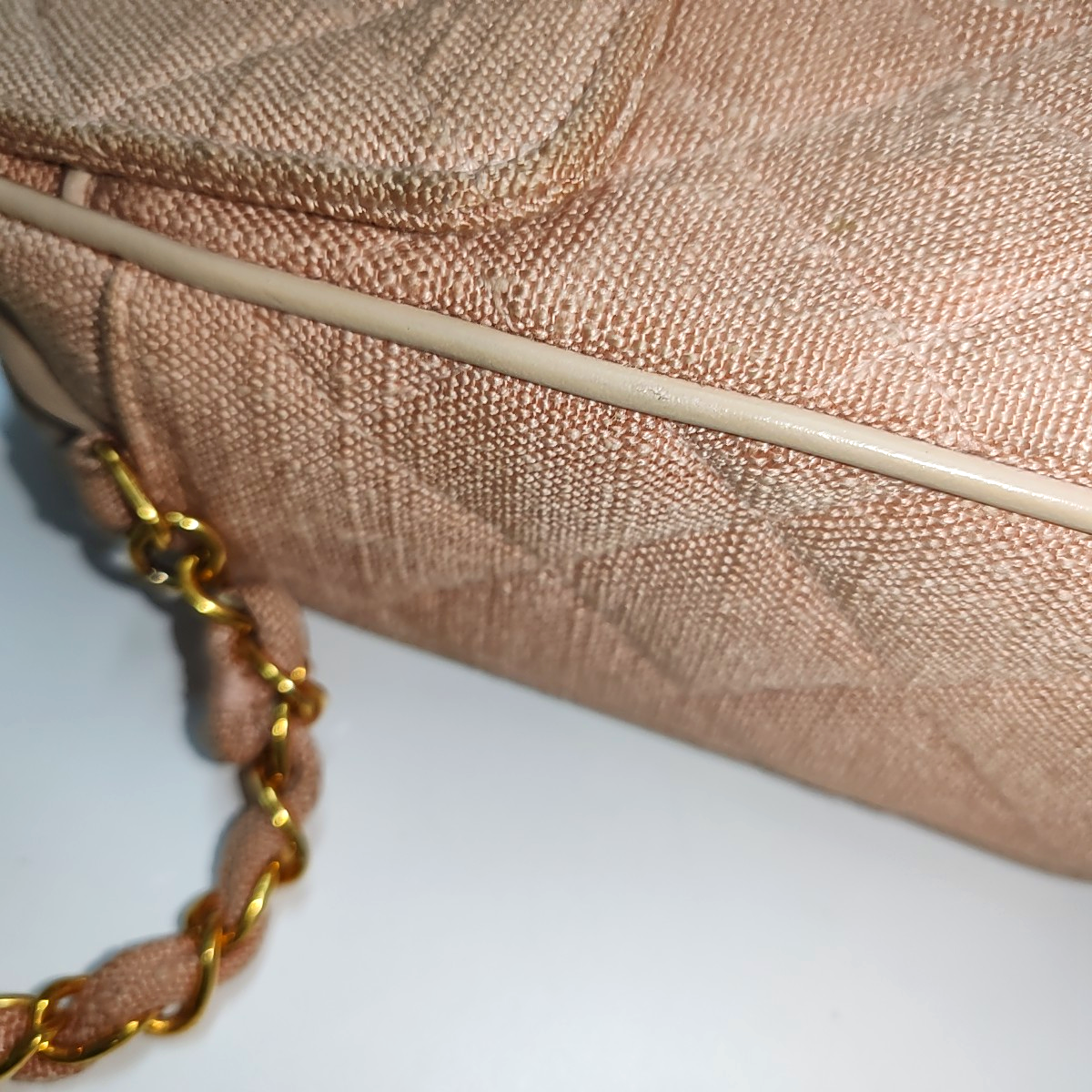 CHANEL VINTAGE HOUSE Pink Canvas Quilted Matelassé Shoulder Bag Crossbody Bag Golden Hardware Vintage-(SKU)-935345202