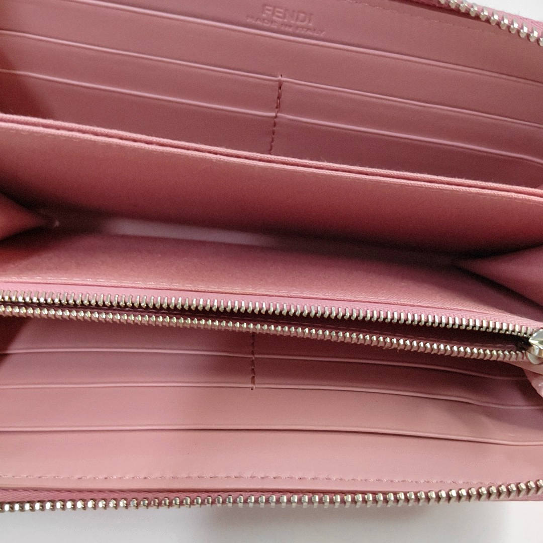 FENDI Monster Pink Leather Studs Wallet Silver Hardware Complete Accessories-(SKU)-958826024