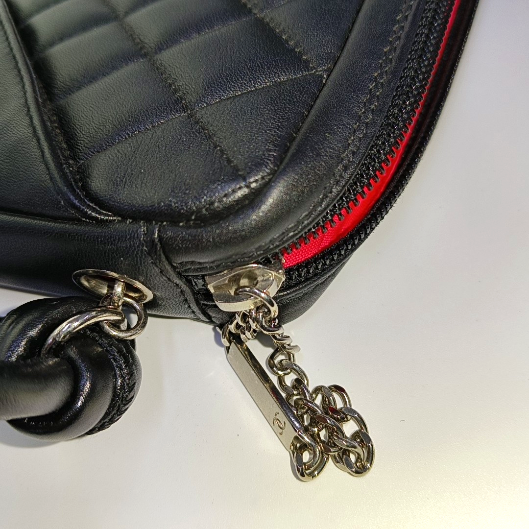 CHANEL CAMBON Small Black Calfskin Quilted Handbag Single Shoulder Bag Handbag Silver Hardware 10 Clasp-(SKU)-963757249