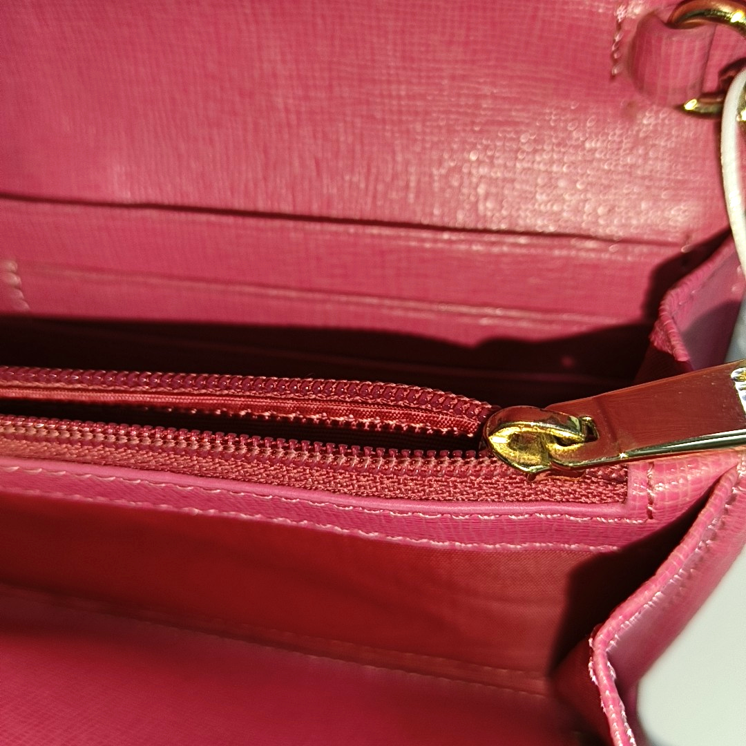 FURLA Pink Leather Embossed Sling Bag Single Shoulder Bag Golden hardware Removable shoulder strap-(SKU)-939936046