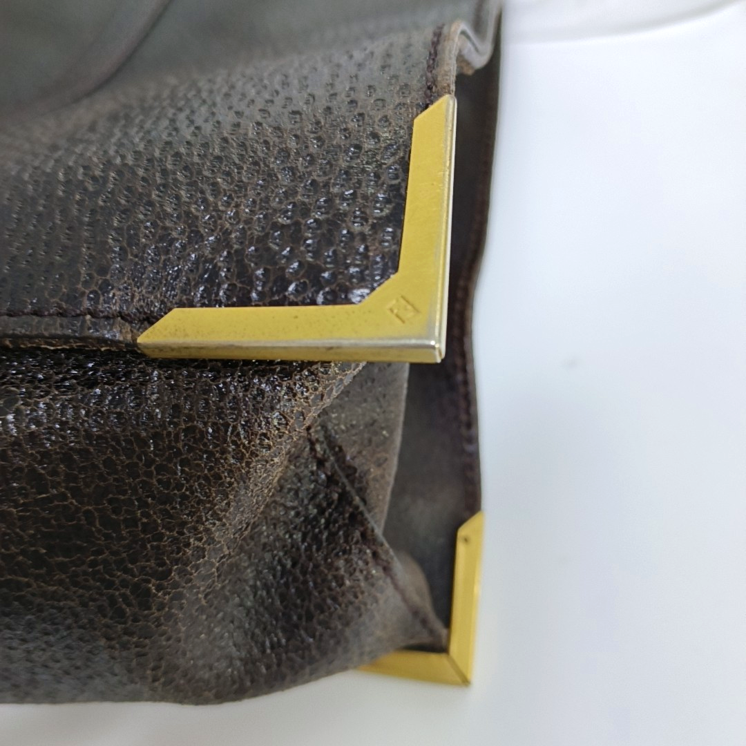 FENDI Dark Brown Leather Single Shoulder Bag Tote Golden hardware-(SKU)-960577572