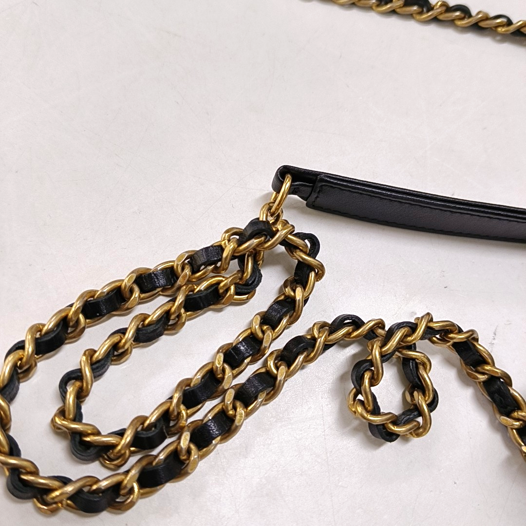 CHANEL FILIGREE black leather quilted diamond pattern crossbody bag shoulder bag gold hardware 27 opening-(SKU)-947863441