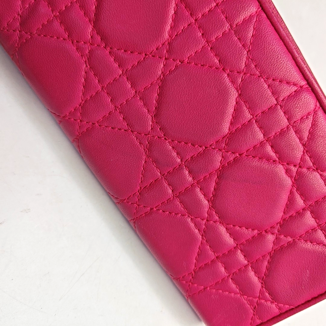 DIOR Lady Dior Fuchsia sheepskin cannage-quilted wallet Golden hardware-(SKU)-959164811