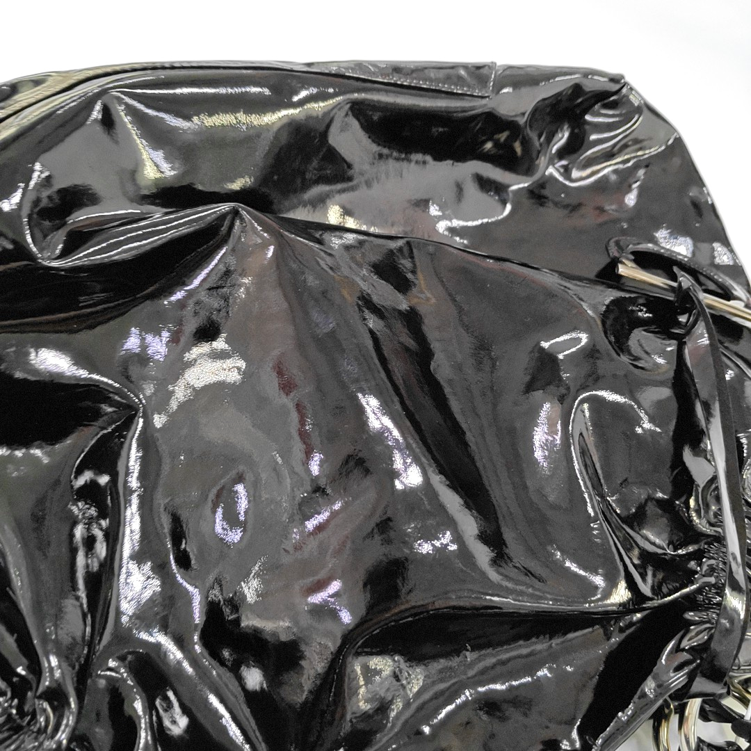 FERRAGAMO Marissa Black Patent Leather Tote Bag Silver Hardware-(SKU)-944545023